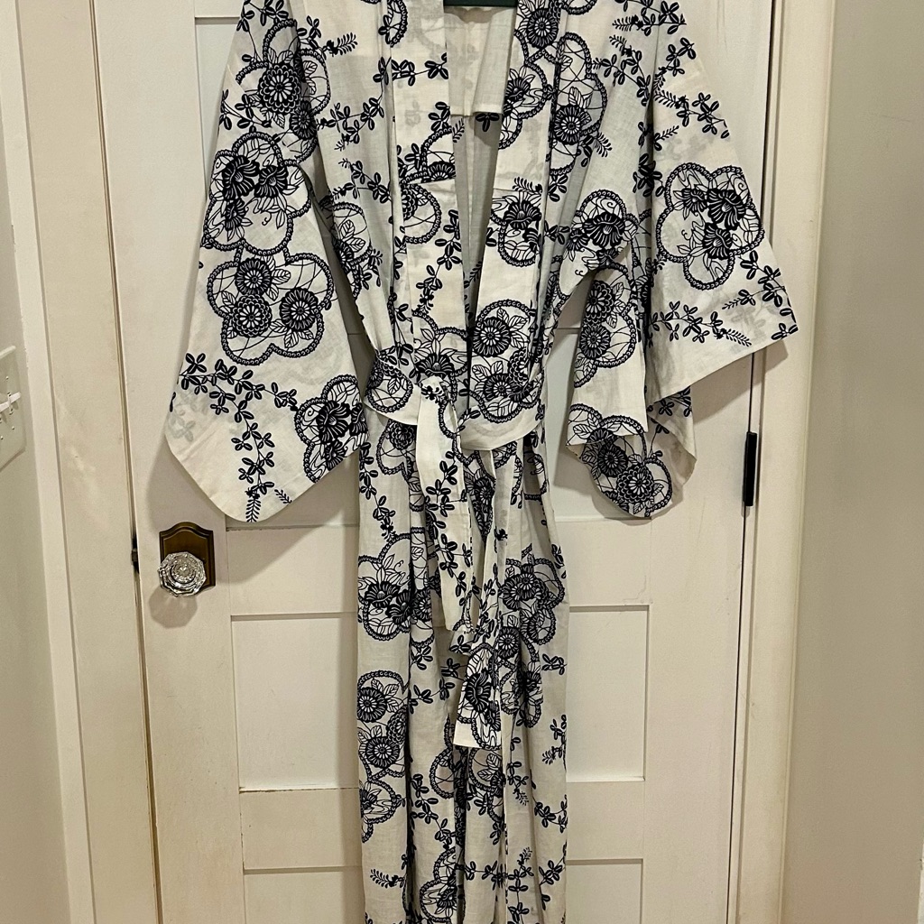 Authentic Elegant Black And White Floral Kimono